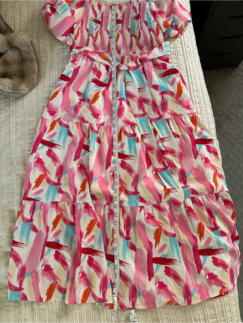 Source Unknown Pink Brushstroke Maxi Dress with Puff Sleeves - Picture 5 of 5